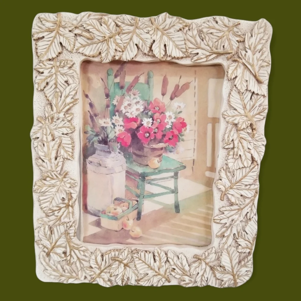 Vintage Greeting Card Gold Metallic Leaves 4.5